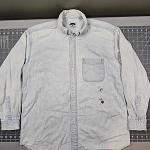 Vintage Forrestel Denim Shirt Mens Medium Grunge 90s Work Faded Stained Distress